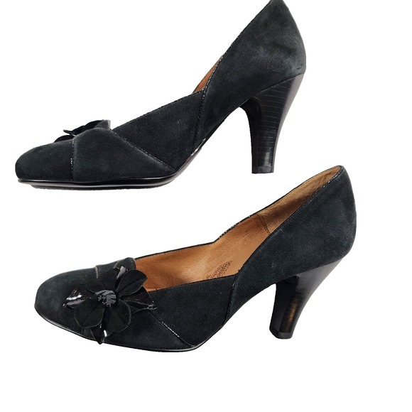 Sofft Black Leather Womens Heels 7.5 Comfort Pumps Flower - Picture 8 of 10